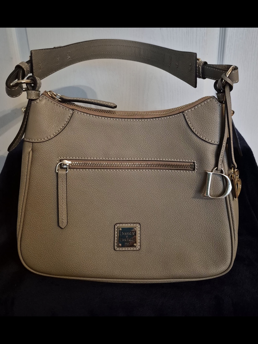 Dooney & Bourke Taupe Pebble Leather Hobo Shoulder Bag